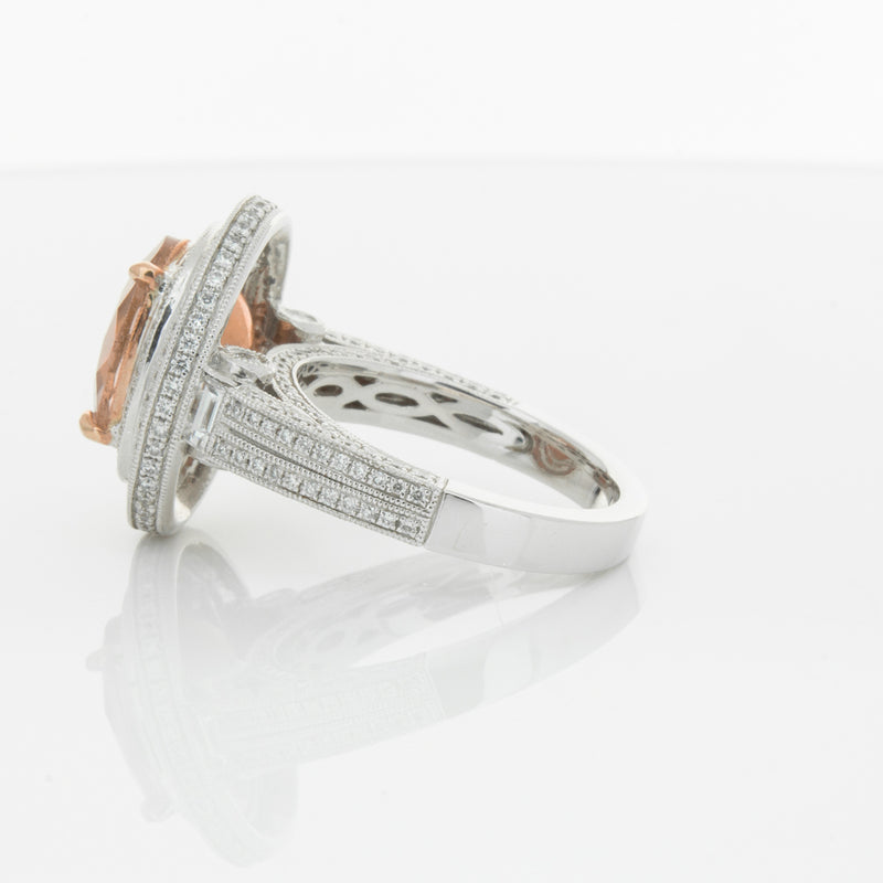 18ct White Gold 3.30ct Morganite & Diamond Halo Ring-Ring-Walker & Hall