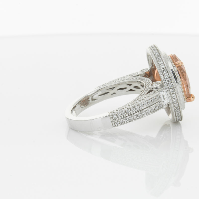 18ct White Gold 3.30ct Morganite & Diamond Halo Ring-Ring-Walker & Hall