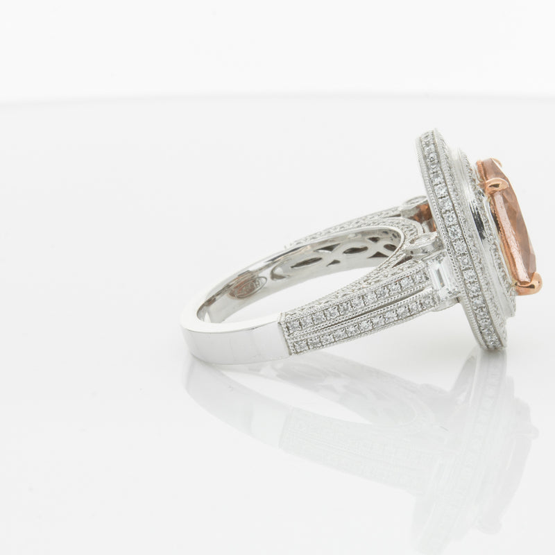 18ct White Gold 3.30ct Morganite & Diamond Halo Ring-Ring-Walker & Hall