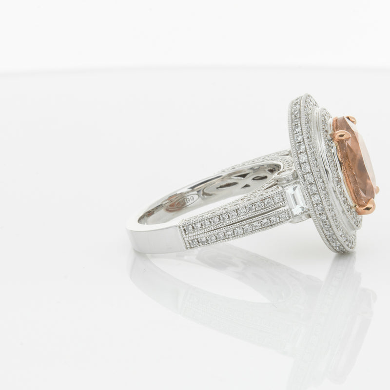 18ct White Gold 3.30ct Morganite & Diamond Halo Ring-Ring-Walker & Hall