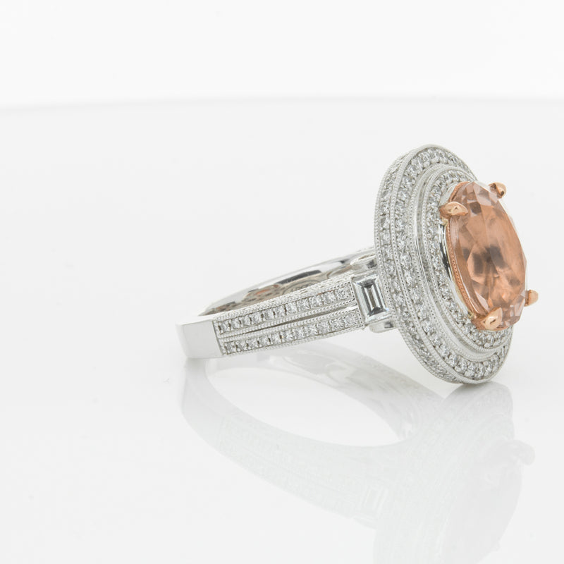 18ct White Gold 3.30ct Morganite & Diamond Halo Ring-Ring-Walker & Hall