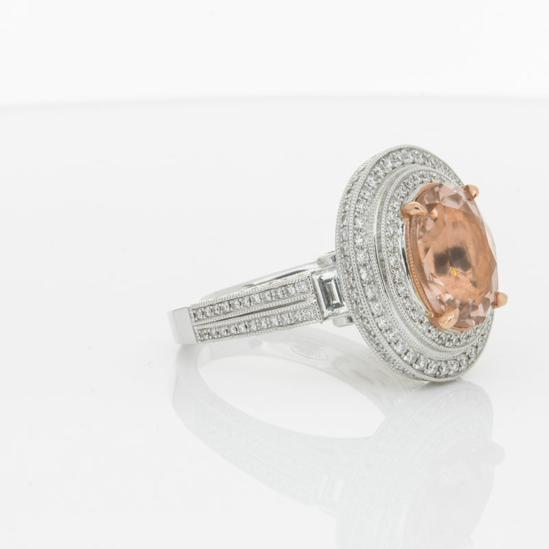 18ct White Gold 3.30ct Morganite & Diamond Halo Ring-Ring-Walker & Hall