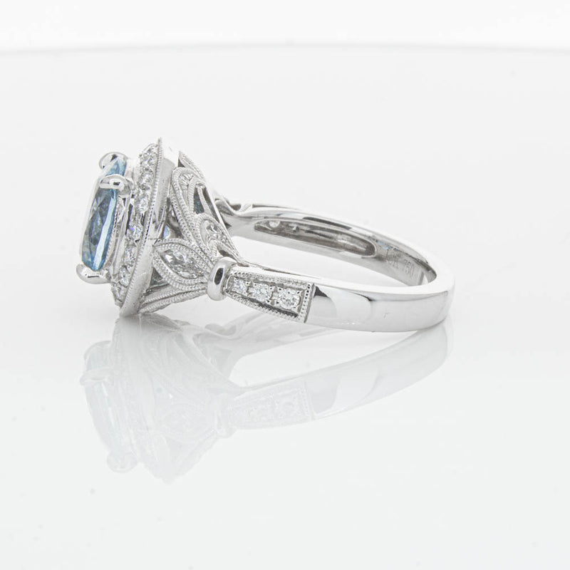 18ct White Gold Aquamarine & Diamond Halo Ring-Ring-Walker & Hall