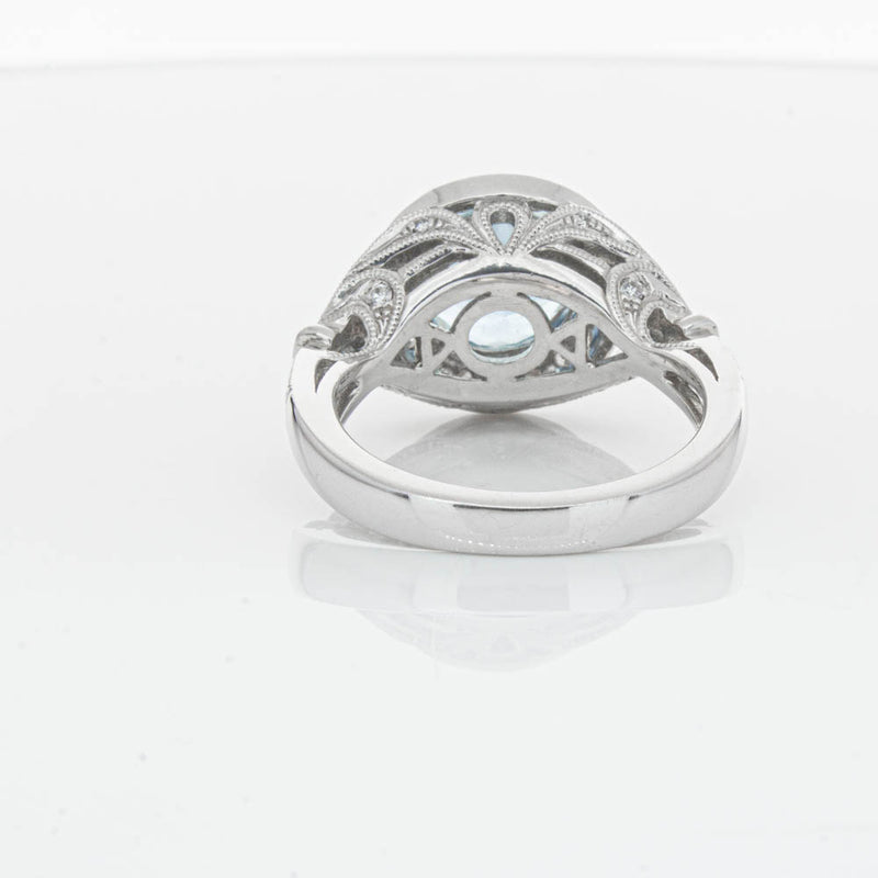 18ct White Gold Aquamarine & Diamond Halo Ring-Ring-Walker & Hall