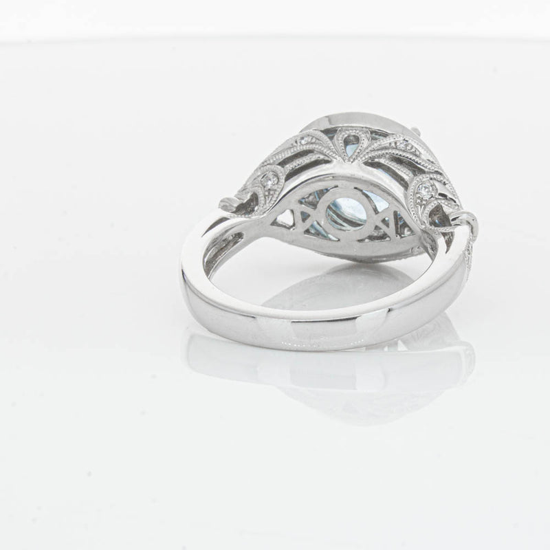 18ct White Gold Aquamarine & Diamond Halo Ring-Ring-Walker & Hall