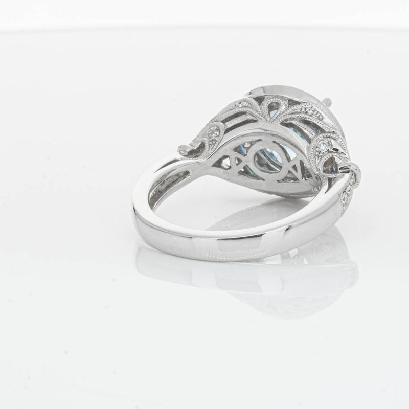 18ct White Gold Aquamarine & Diamond Halo Ring-Ring-Walker & Hall