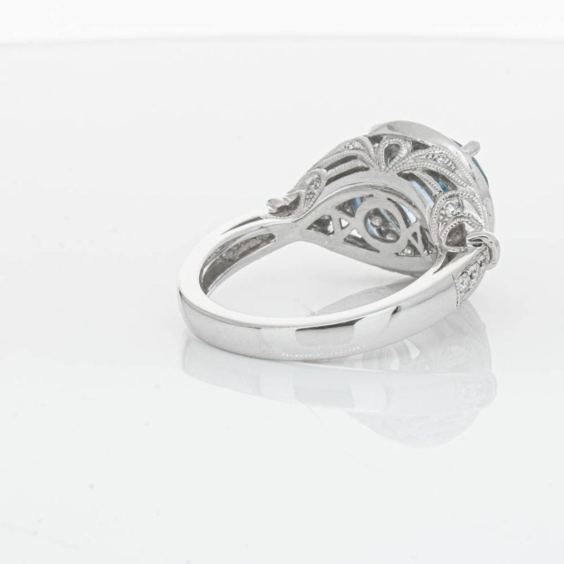 18ct White Gold Aquamarine & Diamond Halo Ring-Ring-Walker & Hall