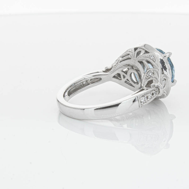 18ct White Gold Aquamarine & Diamond Halo Ring-Ring-Walker & Hall