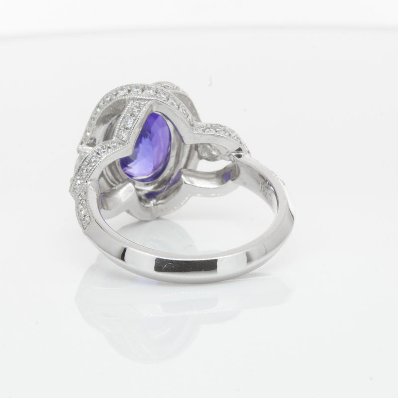 18ct White Gold Tanzanite & Diamond Halo Ring-Ring-Walker & Hall