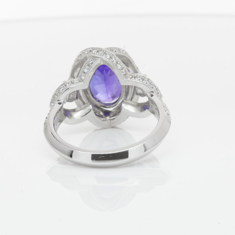 18ct White Gold Tanzanite & Diamond Halo Ring-Ring-Walker & Hall