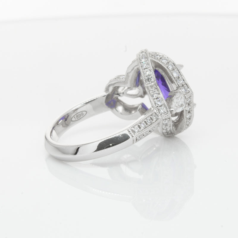 18ct White Gold Tanzanite & Diamond Halo Ring-Ring-Walker & Hall