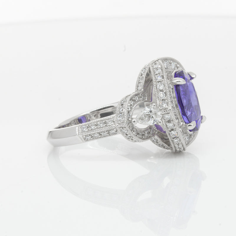 18ct White Gold Tanzanite & Diamond Halo Ring-Ring-Walker & Hall