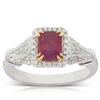 18ct White Gold 1.56ct Ruby & Diamond Halo Ring - Walker & Hall
