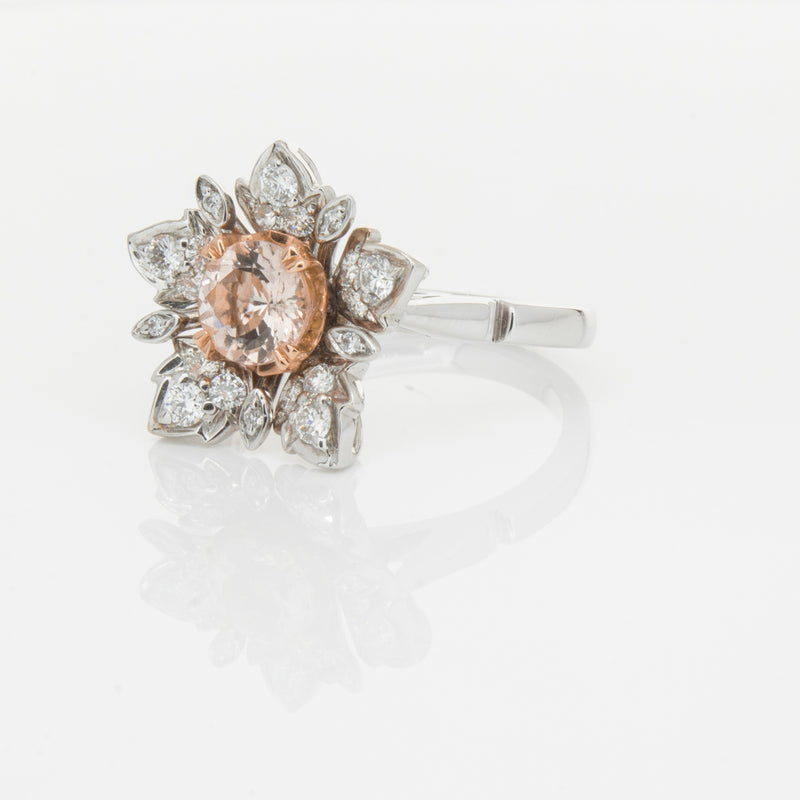 18ct White Gold Morganite & Diamond Maple Ring-Ring-Walker & Hall