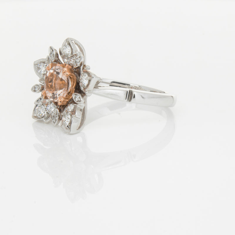 18ct White Gold Morganite & Diamond Maple Ring-Ring-Walker & Hall