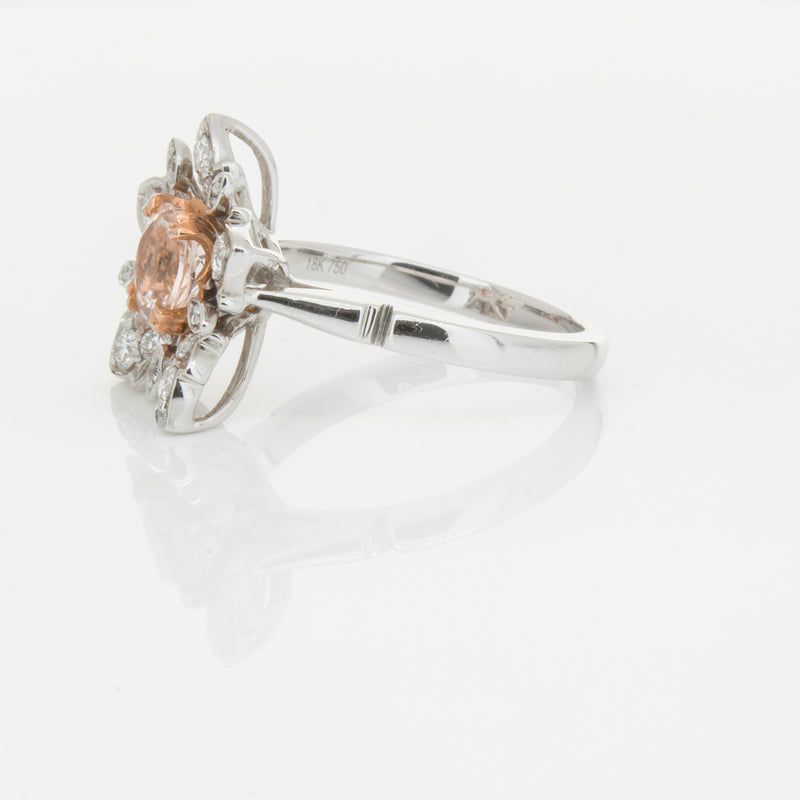 18ct White Gold Morganite & Diamond Maple Ring-Ring-Walker & Hall
