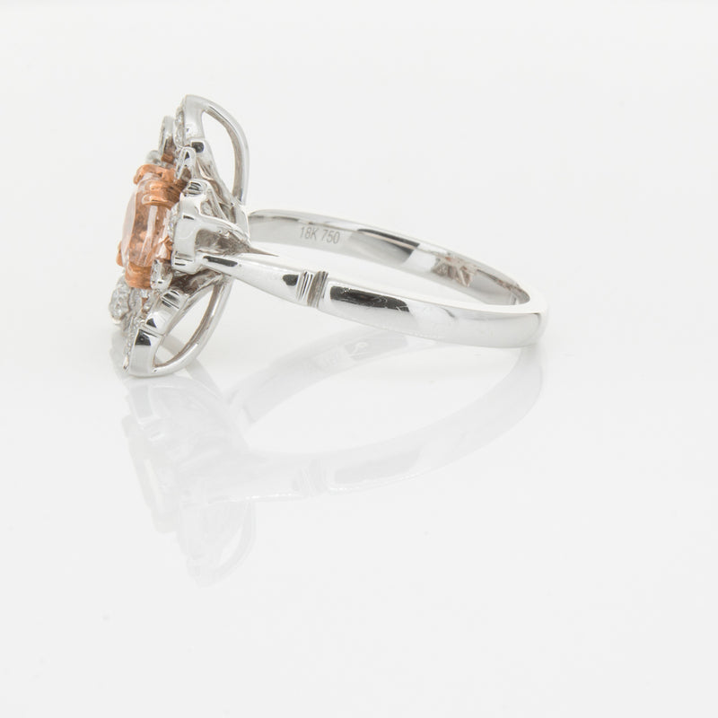 18ct White Gold Morganite & Diamond Maple Ring-Ring-Walker & Hall