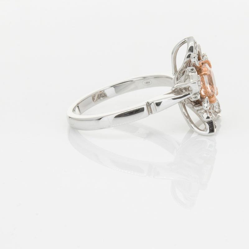 18ct White Gold Morganite & Diamond Maple Ring-Ring-Walker & Hall