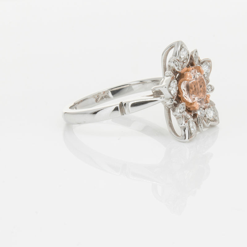 18ct White Gold Morganite & Diamond Maple Ring-Ring-Walker & Hall