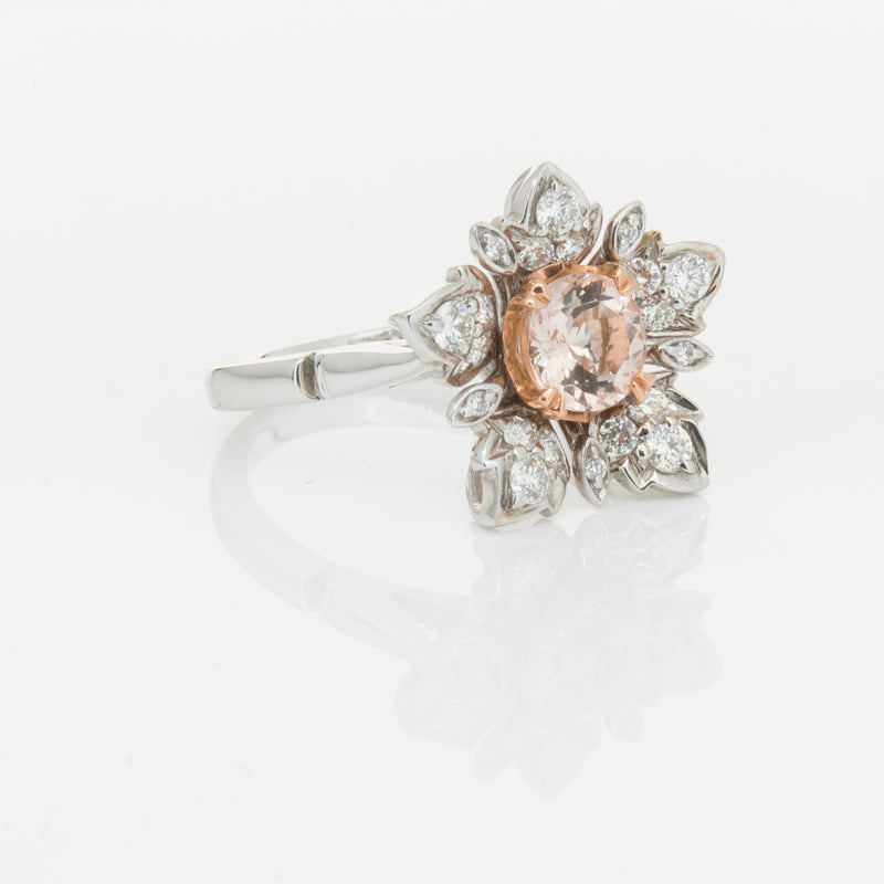 18ct White Gold Morganite & Diamond Maple Ring-Ring-Walker & Hall