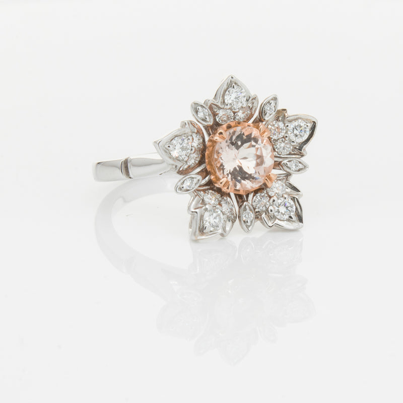 18ct White Gold Morganite & Diamond Maple Ring-Ring-Walker & Hall