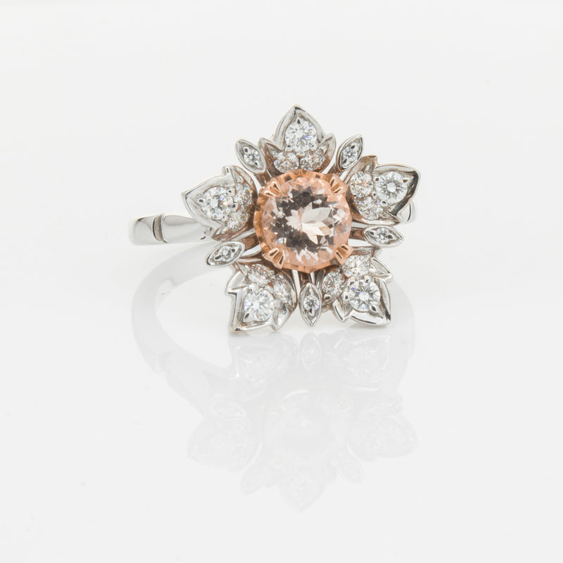 18ct White Gold Morganite & Diamond Maple Ring-Ring-Walker & Hall