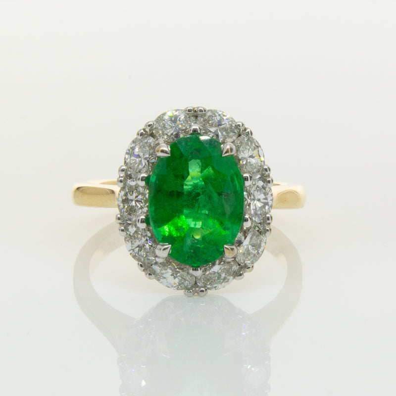 18ct Yellow & White Gold Emerald & Diamond Ring-Ring-Walker & Hall