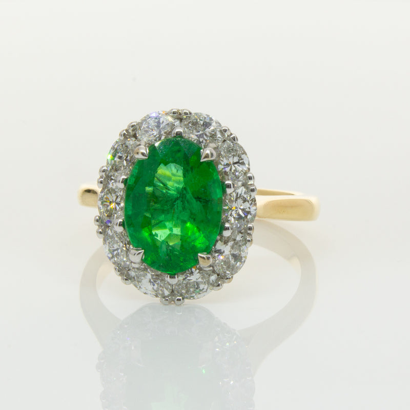 18ct Yellow & White Gold Emerald & Diamond Ring-Ring-Walker & Hall