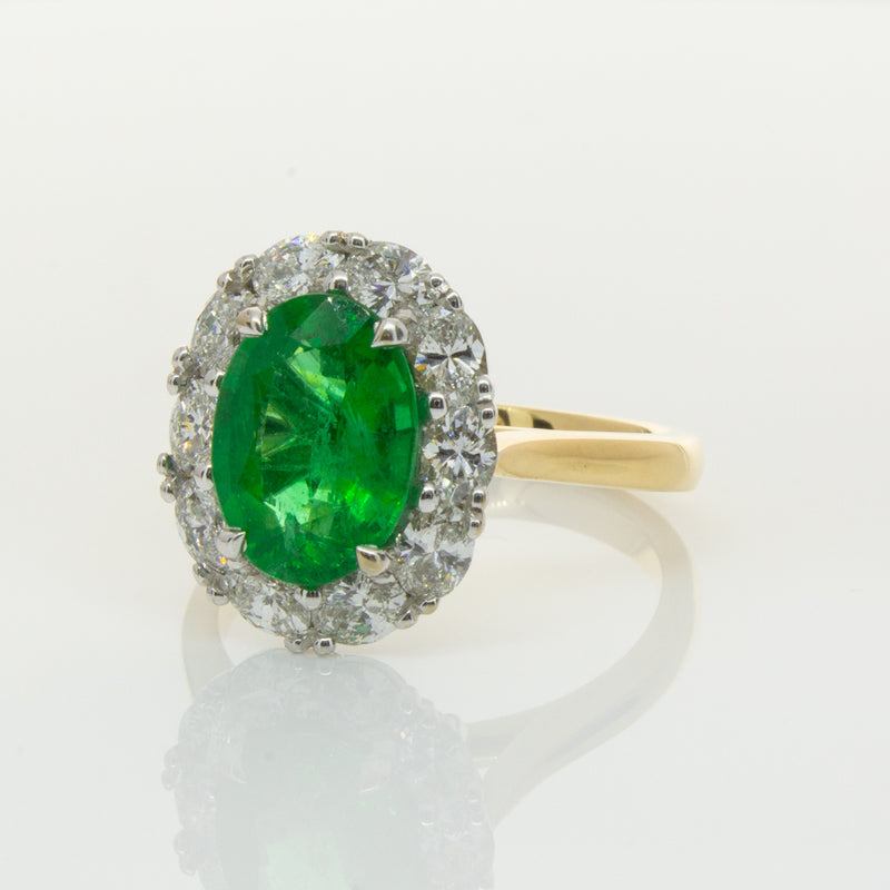 18ct Yellow & White Gold Emerald & Diamond Ring-Ring-Walker & Hall
