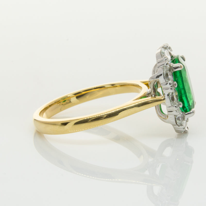 18ct Yellow & White Gold Emerald & Diamond Ring-Ring-Walker & Hall