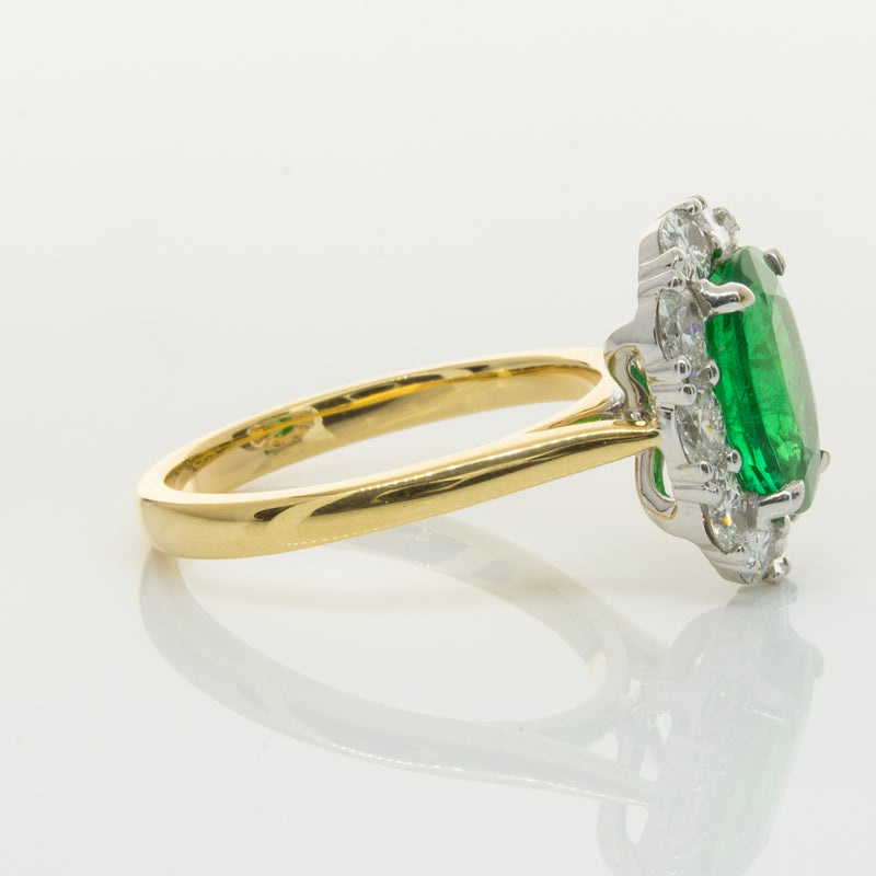 18ct Yellow & White Gold Emerald & Diamond Ring-Ring-Walker & Hall