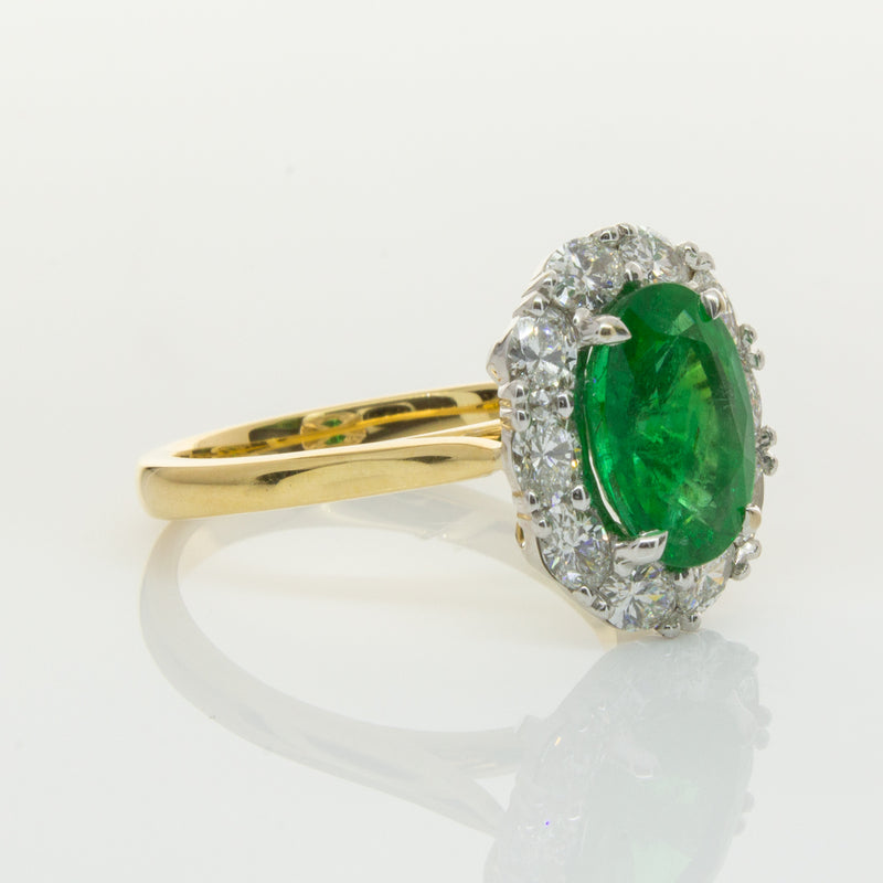 18ct Yellow & White Gold Emerald & Diamond Ring-Ring-Walker & Hall