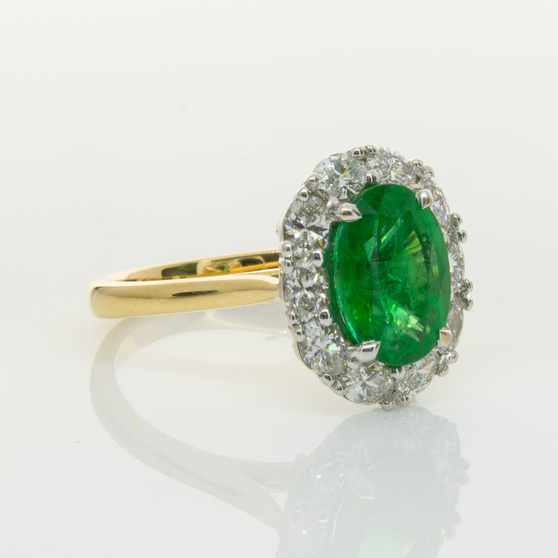 18ct Yellow & White Gold Emerald & Diamond Ring-Ring-Walker & Hall