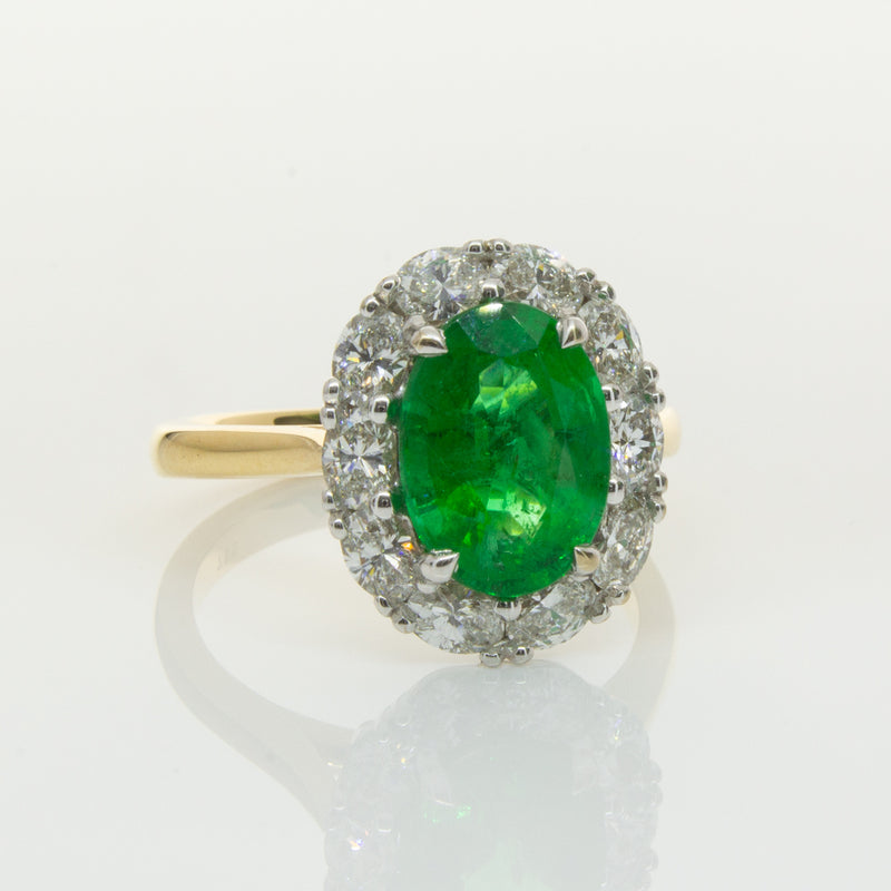 18ct Yellow & White Gold Emerald & Diamond Ring-Ring-Walker & Hall