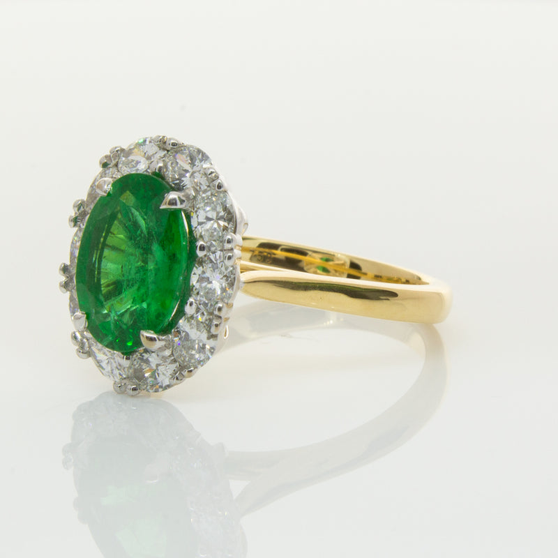 18ct Yellow & White Gold Emerald & Diamond Ring-Ring-Walker & Hall