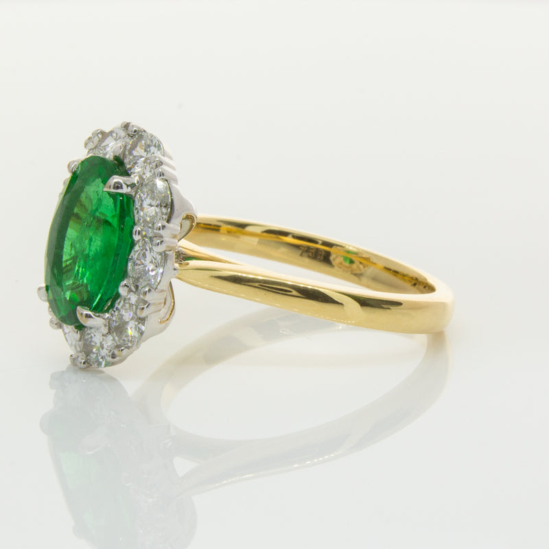 18ct Yellow & White Gold Emerald & Diamond Ring-Ring-Walker & Hall