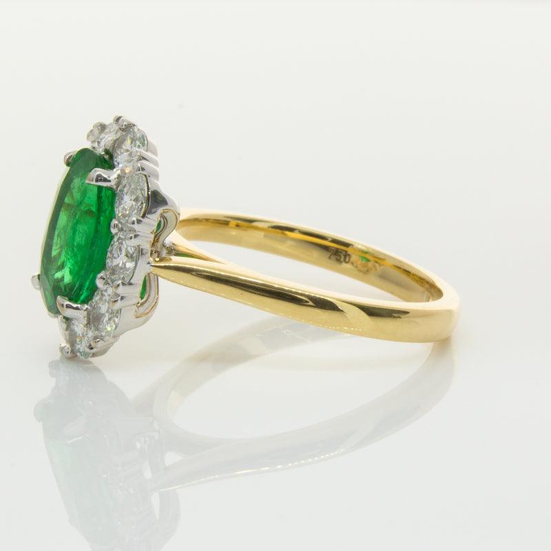 18ct Yellow & White Gold Emerald & Diamond Ring-Ring-Walker & Hall