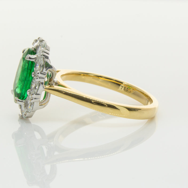 18ct Yellow & White Gold Emerald & Diamond Ring-Ring-Walker & Hall