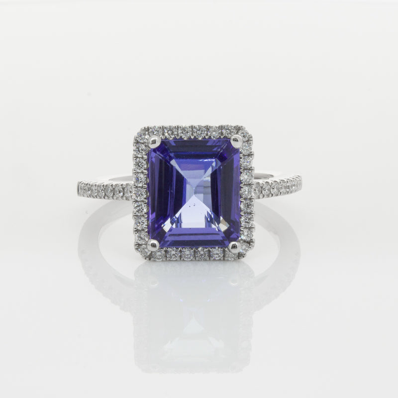 18ct White Gold Tanzanite & Diamond Ring-Ring-Walker & Hall