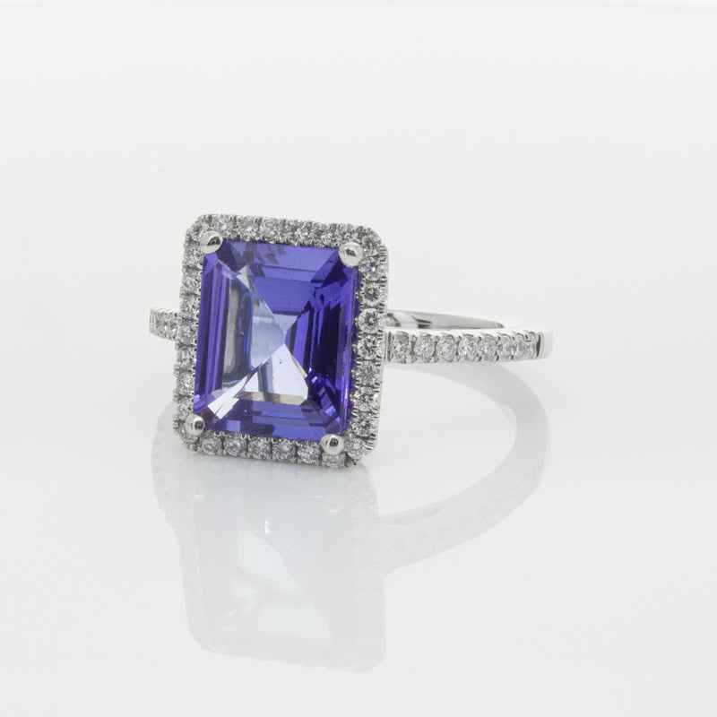 18ct White Gold Tanzanite & Diamond Ring-Ring-Walker & Hall