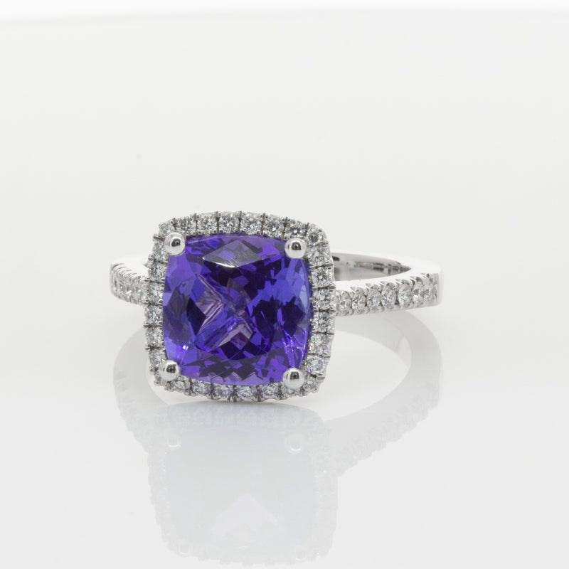 18ct White Gold Tanzanite & Diamond Ring-Ring-Walker & Hall