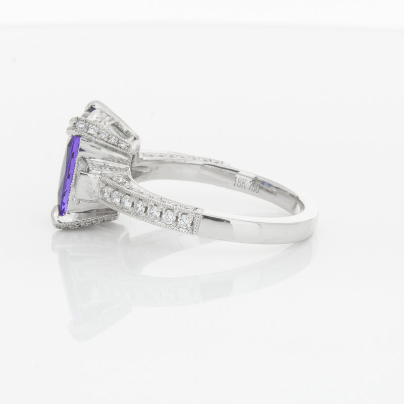 18ct White Gold Tanzanite & Diamond Ring-Ring-Walker & Hall