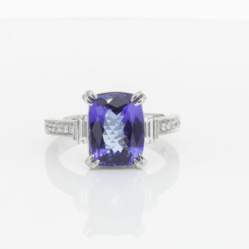 18ct White Gold Tanzanite & Diamond Ring-Ring-Walker & Hall
