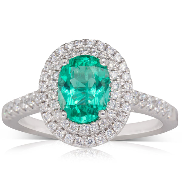18ct White Gold 1.15ct Emerald & Diamond Ring - Walker & Hall