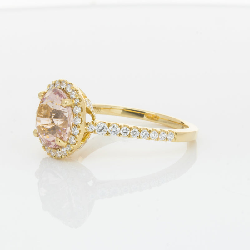 18ct Yellow Gold Padparadscha Sapphire & Diamond Ring-Ring-Walker & Hall