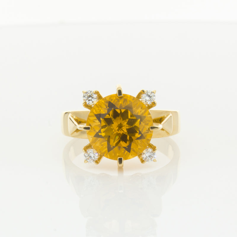 18ct Yellow Gold Citrine & Diamond Ring-Ring-Walker & Hall