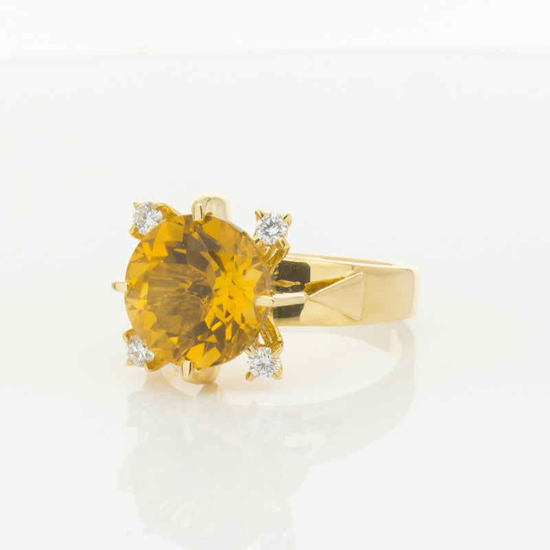 18ct Yellow Gold Citrine & Diamond Ring-Ring-Walker & Hall