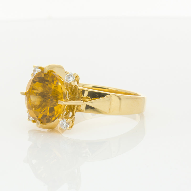 18ct Yellow Gold Citrine & Diamond Ring-Ring-Walker & Hall
