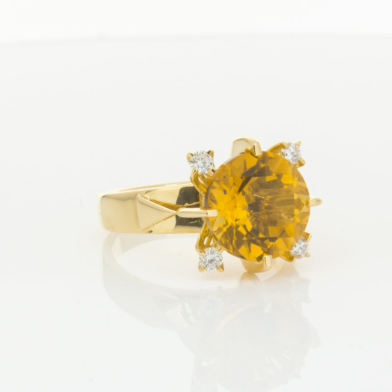 18ct Yellow Gold Citrine & Diamond Ring-Ring-Walker & Hall