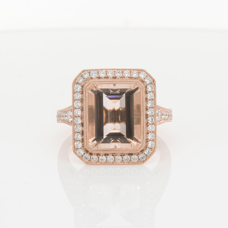 18ct Rose Gold 3.76ct Morganite & Diamond Ring-Walker & Hall